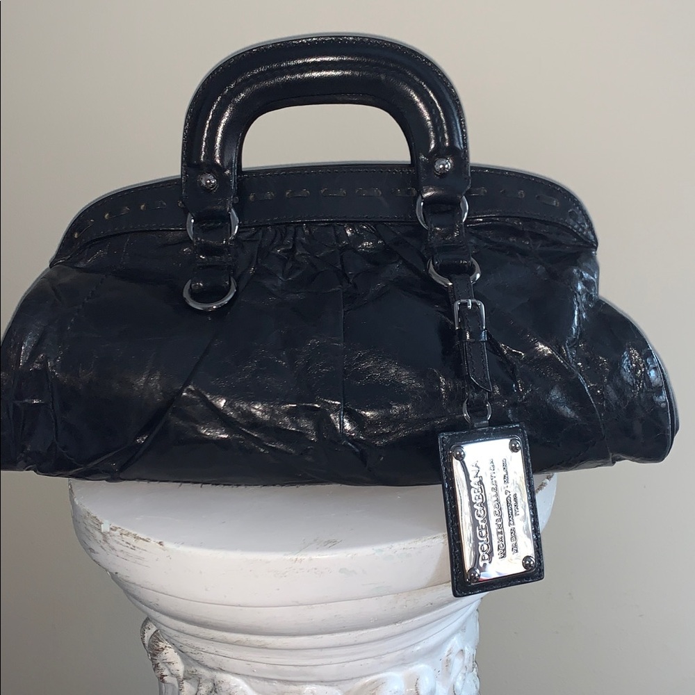 Dolce & Gabbana Black leather and Leopard Print Handbag with charm Authentic VGC
